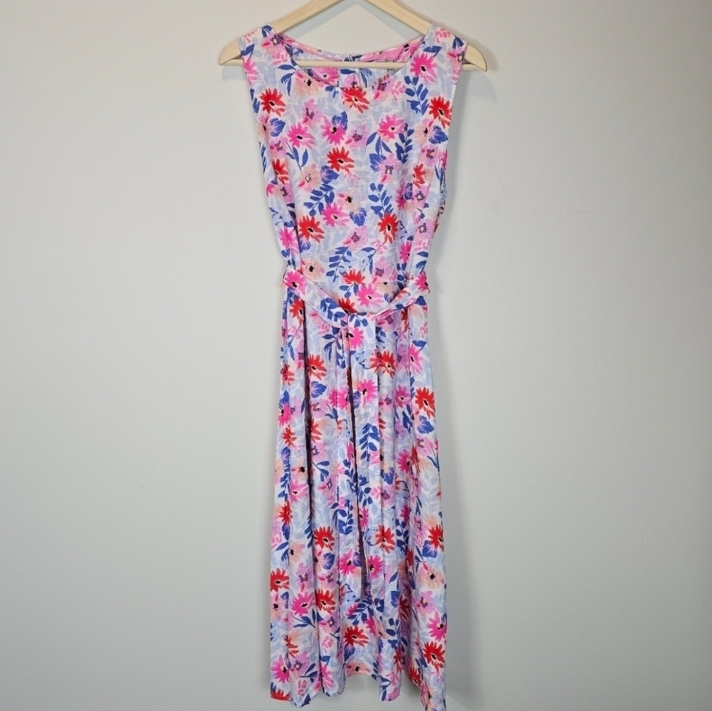 Joules Vibrant Floral Midi Dress - Pink and Red